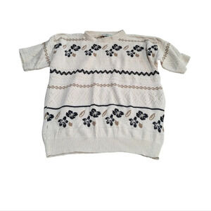 Orvis vintage knit sweater short sleeve flower print womens size Large